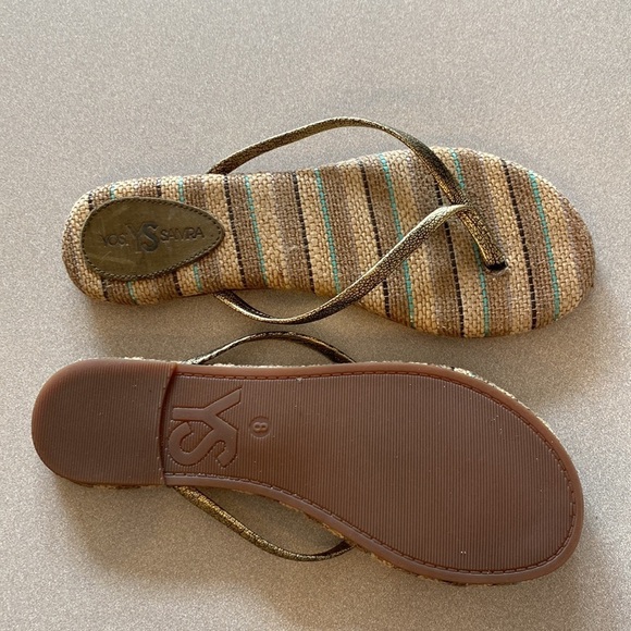Yosi Samra Gold Striped Memory Foam Flip Flop Sandals - Picture 4 of 6